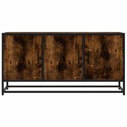Berkfield Home TV Cabinet Smoked Oak 100x35x50 cm Engineered Wood & Metal in Brown - Size: 100 x 35 x 50 cm - thumbnail 4
