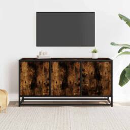 Berkfield Home TV Cabinet Smoked Oak 100x35x50 cm Engineered Wood & Metal in Brown - Size: 100 x 35 x 50 cm - thumbnail 1