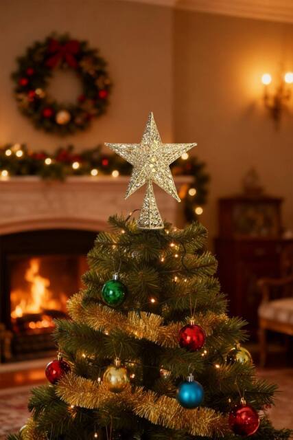 Wrought Iron Christmas Tree Top Star Shaped Decoration in Gold - Size: Medium