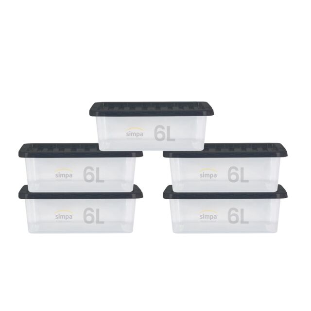 simpa 6L Stackable Compact Plastic Storage Boxes - Set of 5 in Clear - image 1