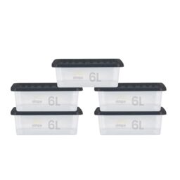simpa 6L Stackable Compact Plastic Storage Boxes - Set of 5 in Clear - thumbnail 1