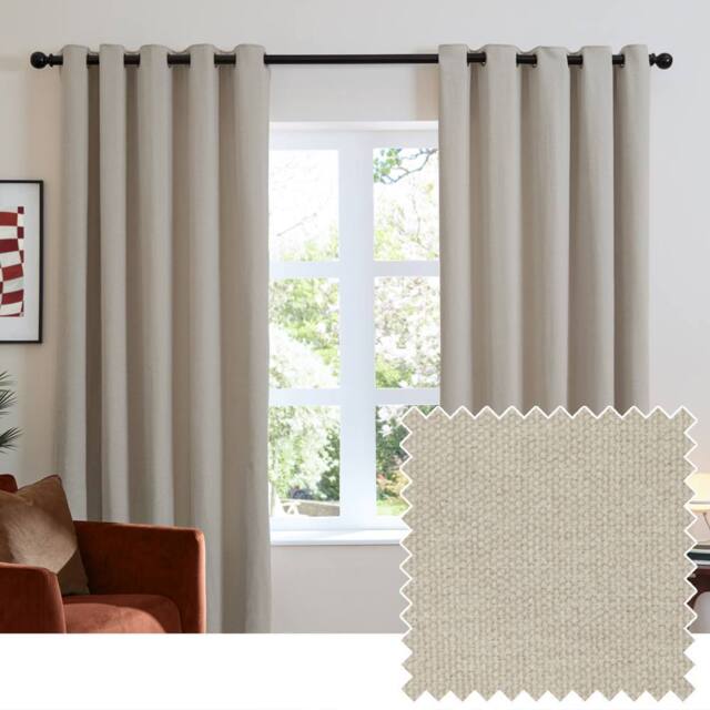Furn Soft Chenille Blackout Eyelet Curtain Pair in Natural - Size: 117 cm width x 183 cm drop - image 1