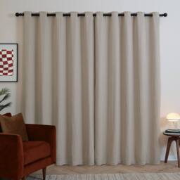 Furn Soft Chenille Blackout Eyelet Curtain Pair in Natural - Size: 117 cm width x 183 cm drop - thumbnail 3