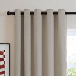 Furn Soft Chenille Blackout Eyelet Curtain Pair in Natural - Size: 117 cm width x 183 cm drop - thumbnail 6