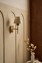 Industville Knurled Empire Torch Wall Light - Light Natural Cotton - Brass in Metallic Gold - Size: Medium - thumbnail 4
