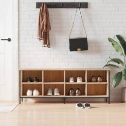Berkfield Home Shoe Cabinet Sonoma Oak 131x35x50 cm Engineered Wood in Light Oak - Size: 131 x 35 x 50 cm - thumbnail 2