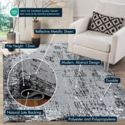 Desire Rugs Serenity Modern Abstract Abrasion Area Rug - Contemporary Style for Living Room, Bedroom or Hallway in Black - Size: 160 cm x 230 cm - thumbnail 3
