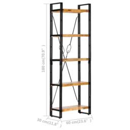 Berkfield Home 5-Tier Bookcase 60x30x180 cm Solid Mango Wood in Brown - Size: 60 x 30 x 180 cm - thumbnail 6