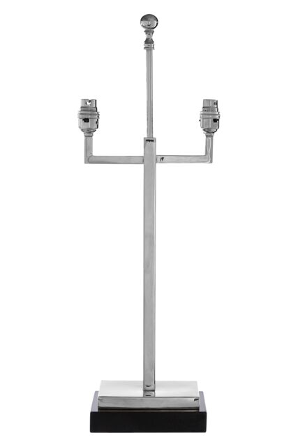Orsina Modern Nickel Lamp Base With Black Marble Plinth, Contemporary Monochrome Lighting Base in Silver - image 1