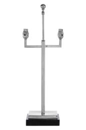 Orsina Modern Nickel Lamp Base With Black Marble Plinth, Contemporary Monochrome Lighting Base in Silver - thumbnail 1