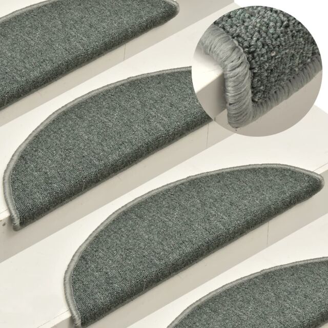 Berkfield Home Carpet Stair Treads 15 pcs Dark Green 56x17x3 cm - Size: Medium - image 1