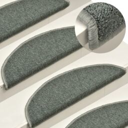 Berkfield Home Carpet Stair Treads 15 pcs Dark Green 56x17x3 cm - Size: Medium - thumbnail 1