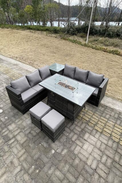 Fimous Garden Corner Furniture Gas Fire Pit Table Sets Heater Lounge Small Footstools in Dark Grey - image 1