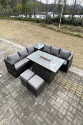 Fimous Garden Corner Furniture Gas Fire Pit Table Sets Heater Lounge Small Footstools in Dark Grey - thumbnail 1