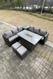 Fimous Garden Corner Furniture Gas Fire Pit Table Sets Heater Lounge Small Footstools in Dark Grey - thumbnail 3