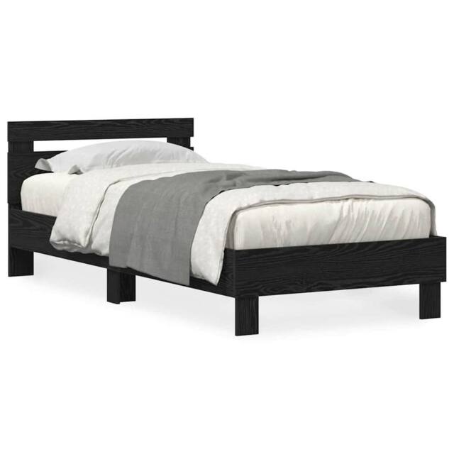 Berkfield Home Bed Frame with LED Lights Black Oak 75x190 cm Engineered Wood - image 1