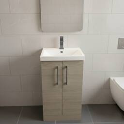 Balterley Modern Bathroom 2 Soft Close Door Vanity Unit Basin, Solace Oak, 500mm in Brown - thumbnail 2