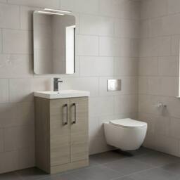 Balterley Modern Bathroom 2 Soft Close Door Vanity Unit Basin, Solace Oak, 500mm in Brown - thumbnail 3