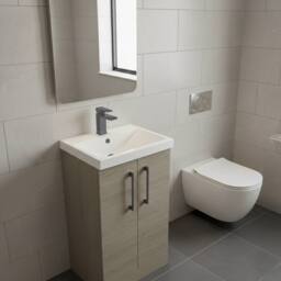 Balterley Modern Bathroom 2 Soft Close Door Vanity Unit Basin, Solace Oak, 500mm in Brown - thumbnail 4