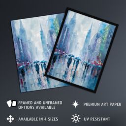 "Artery8 Rainy New York Abstract Cityscape Oil Painting Wall Art Print in Blue - Size: W12"" x H16""" - thumbnail 2