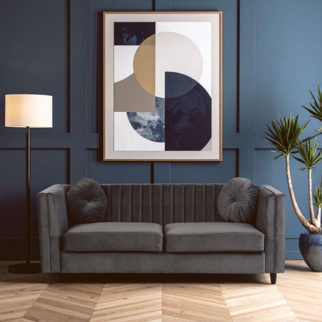 Orsina Farah Three Seater Velvet Sofa in Grey - image 1