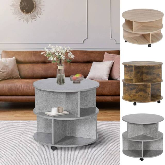 FORGEVIO 3 Tier Round Coffee Table with Storage Shelves for Living Room in Dark Grey - image 1