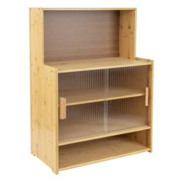 FORGEVIO Bamboo Bread Box Cup Holder Storage Cupboard Sideboard Furniture in Brown - thumbnail 3