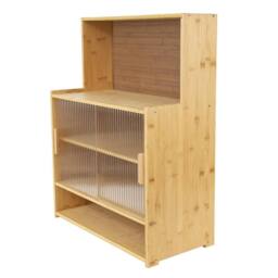 FORGEVIO Bamboo Bread Box Cup Holder Storage Cupboard Sideboard Furniture in Brown - thumbnail 4
