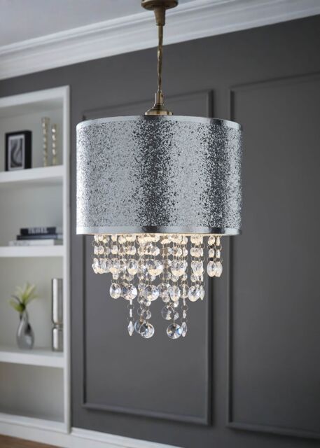ValueLights Bonita 28cm Glitter Droplets Easy Fit Ceiling Pendant Light Lamp Shade in Silver - image 1