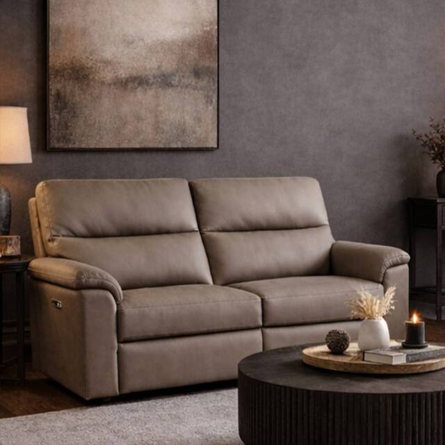 Aspire Marlowe Real Leather Power Recliner 2 Seater Sofa with USB Charging in Taupe - image 1