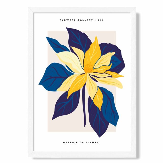 ARTZE Abstract Blue & Yellow Lilly Flower Market Gallery Framed Print SIZE: A3 with White Frame - Size: A4 - image 1