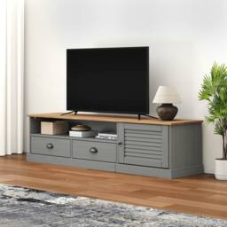 Berkfield Home TV Cabinet VIGO Grey 156x40x40 cm Solid Wood Pine - Size: 156 x 40 x 40 cm - thumbnail 2
