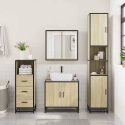 Berkfield Home 3 Piece Bathroom Furniture Set Sonoma Oak Engineered Wood in Brown - thumbnail 3