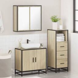 Berkfield Home 3 Piece Bathroom Furniture Set Sonoma Oak Engineered Wood in Brown - thumbnail 4