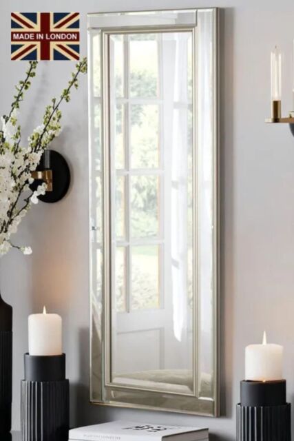 Yearn Mirrors Champagne framed bevelled mirror 136x45.5cm in Silver - Size: 136x45.5 cm