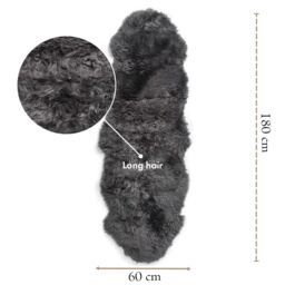 Infinity Leather Luxury Genuine Sheepskin Double Natural Fluffy Soft Real Wool Rug in Dark Grey - Size: 180 cm x 60 cm - thumbnail 3