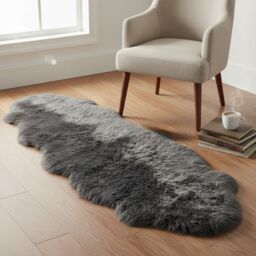 Infinity Leather Luxury Genuine Sheepskin Double Natural Fluffy Soft Real Wool Rug in Dark Grey - Size: 180 cm x 60 cm - thumbnail 2
