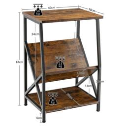 Gymax Side Table 3-Tier End Table V-Shaped Magazine Holder With Metal Frame in Brown - thumbnail 2