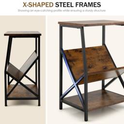 Gymax Side Table 3-Tier End Table V-Shaped Magazine Holder With Metal Frame in Brown - thumbnail 6