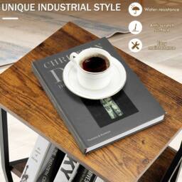 Gymax Side Table 3-Tier End Table V-Shaped Magazine Holder With Metal Frame in Brown - thumbnail 5