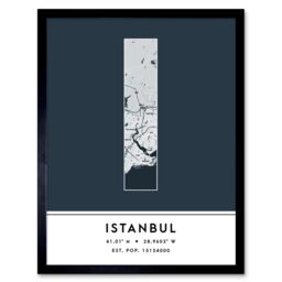 "Wee Blue Coo Wall Art Print Istanbul Turkey City Map Modern Typography Stylish Letter Framed Word in Navy - Size: W12"" x H16""" - thumbnail 1