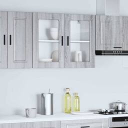 Berkfield Home Kitchen Wall Cabinet with Glass Door Porto Grey Sonoma - thumbnail 2