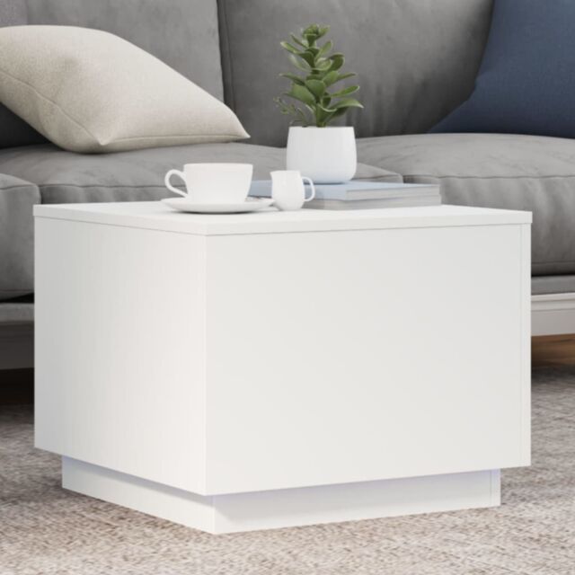 Berkfield Home Coffee Table with LED Lights White 50x50x40 cm - Size: 50 x 50 x 40 cm - image 1