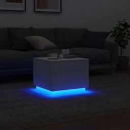 Berkfield Home Coffee Table with LED Lights White 50x50x40 cm - Size: 50 x 50 x 40 cm - thumbnail 5