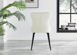 FurnitureboxUK Set of 2 Nora Deep Padded Luxurious Dining Chairs Upholstered In Soft Velvet With Black Legs in Cream - thumbnail 6