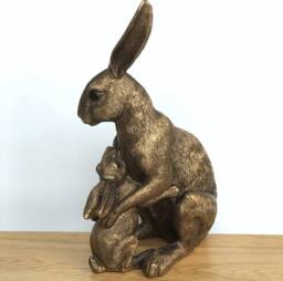Animal Crackers Hare With Baby Figurine, Leonardo Reflections Bronzed, Gift boxed in Bronze - thumbnail 3