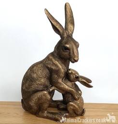 Animal Crackers Hare With Baby Figurine, Leonardo Reflections Bronzed, Gift boxed in Bronze - thumbnail 6