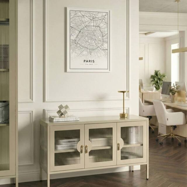 Wyld and Coco Moderna Home 3-Door Sideboard Light Beige Powder-Coated Steel - image 1