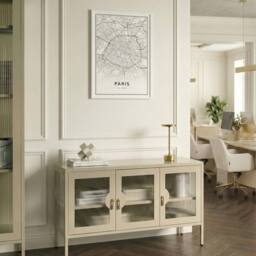Wyld and Coco Moderna Home 3-Door Sideboard Light Beige Powder-Coated Steel - thumbnail 1