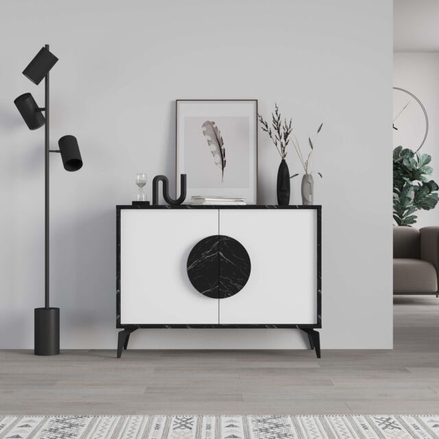 Decortie 2 Doors Sideboard 'Gora' 4 Metal Legs, Chipboard Handle Storage Unit 110cm in Jet Black - Size: 2 Pack - image 1